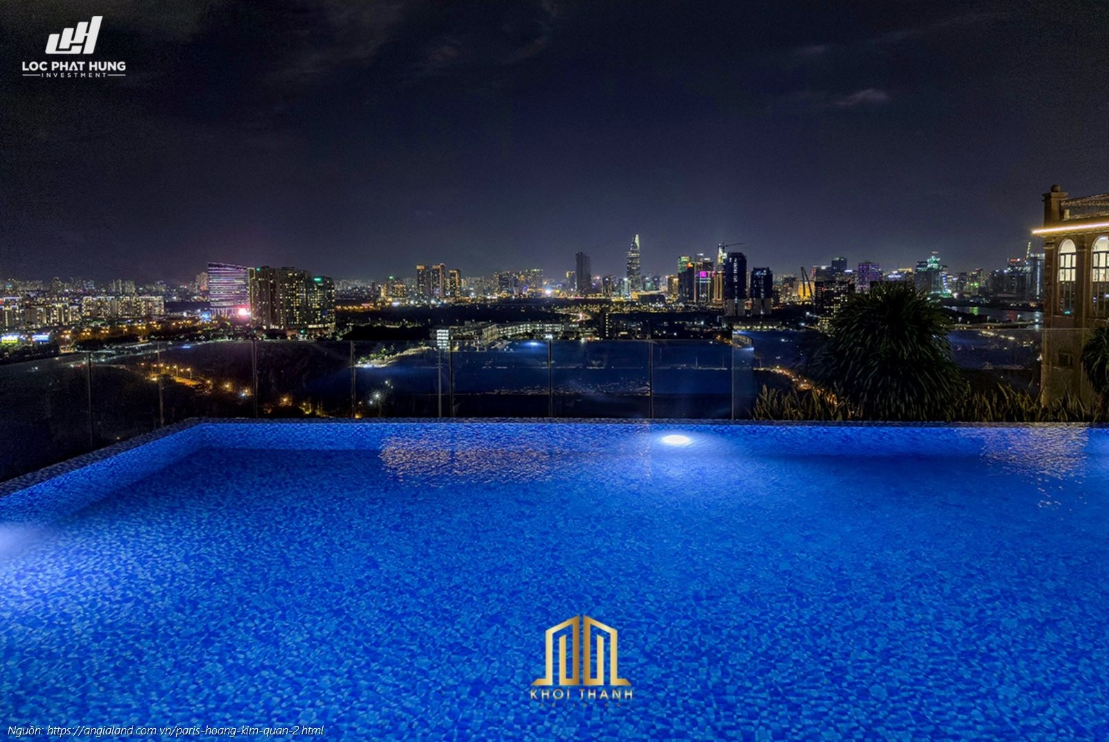 Hồ bơi lung linh về đêm tại chung cư cao cấp Paris Hoàng Kim Quận 2