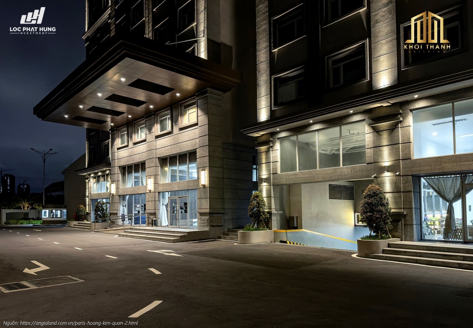 Hình ảnh thực tế lối vào dự án Paris Hoàng Kim Quận 2 ban đêm