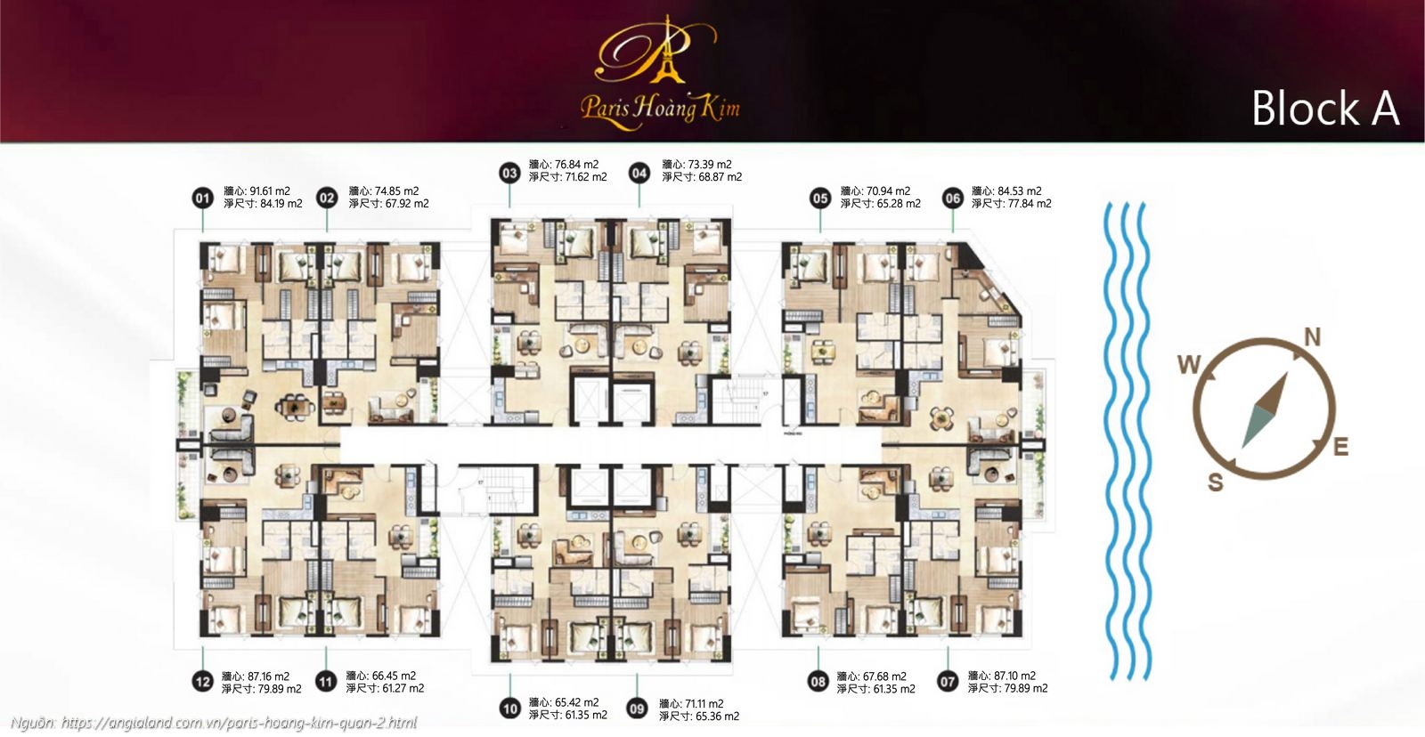 Mặt bằng chi tiết Block A dự án căn hộ chung cư Paris Hoàng Kim