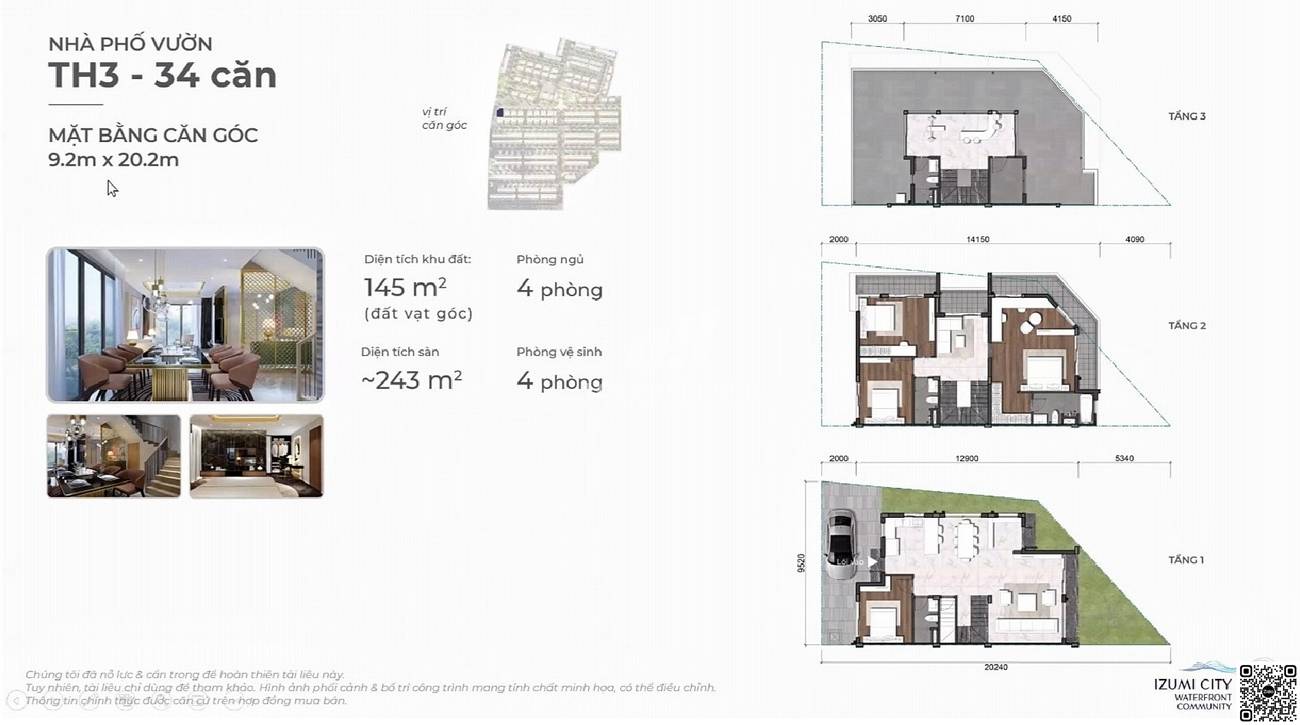 Thiết kế nhà phố vườn TH3 căn 145m² 4 phòng ngủ