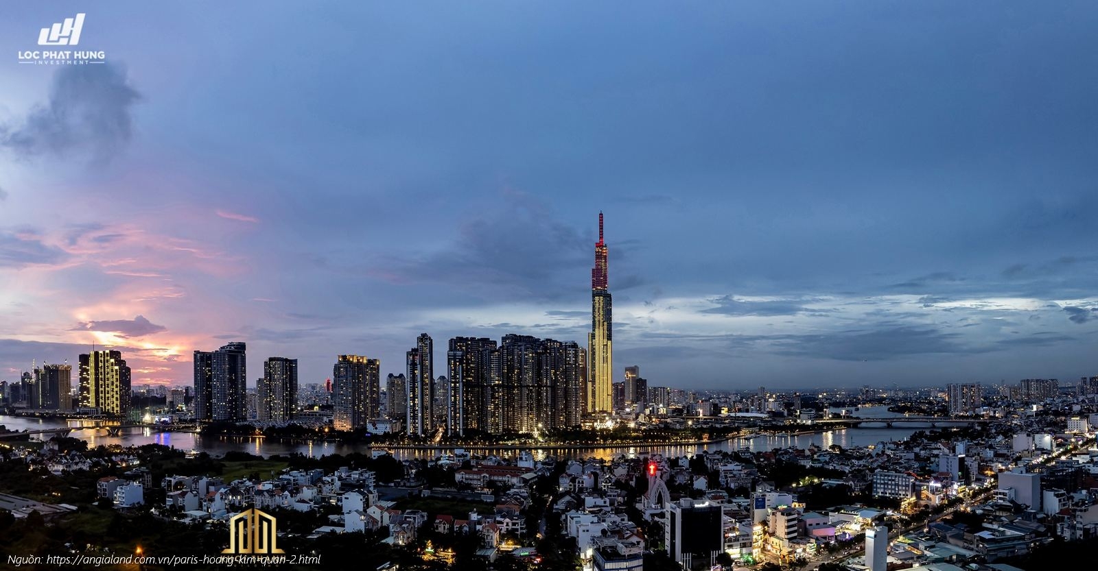 Tầm nhìn (view) Landmark 81 lung linh về đêm từ căn hộ Paris Hoàng Kim Quận 2