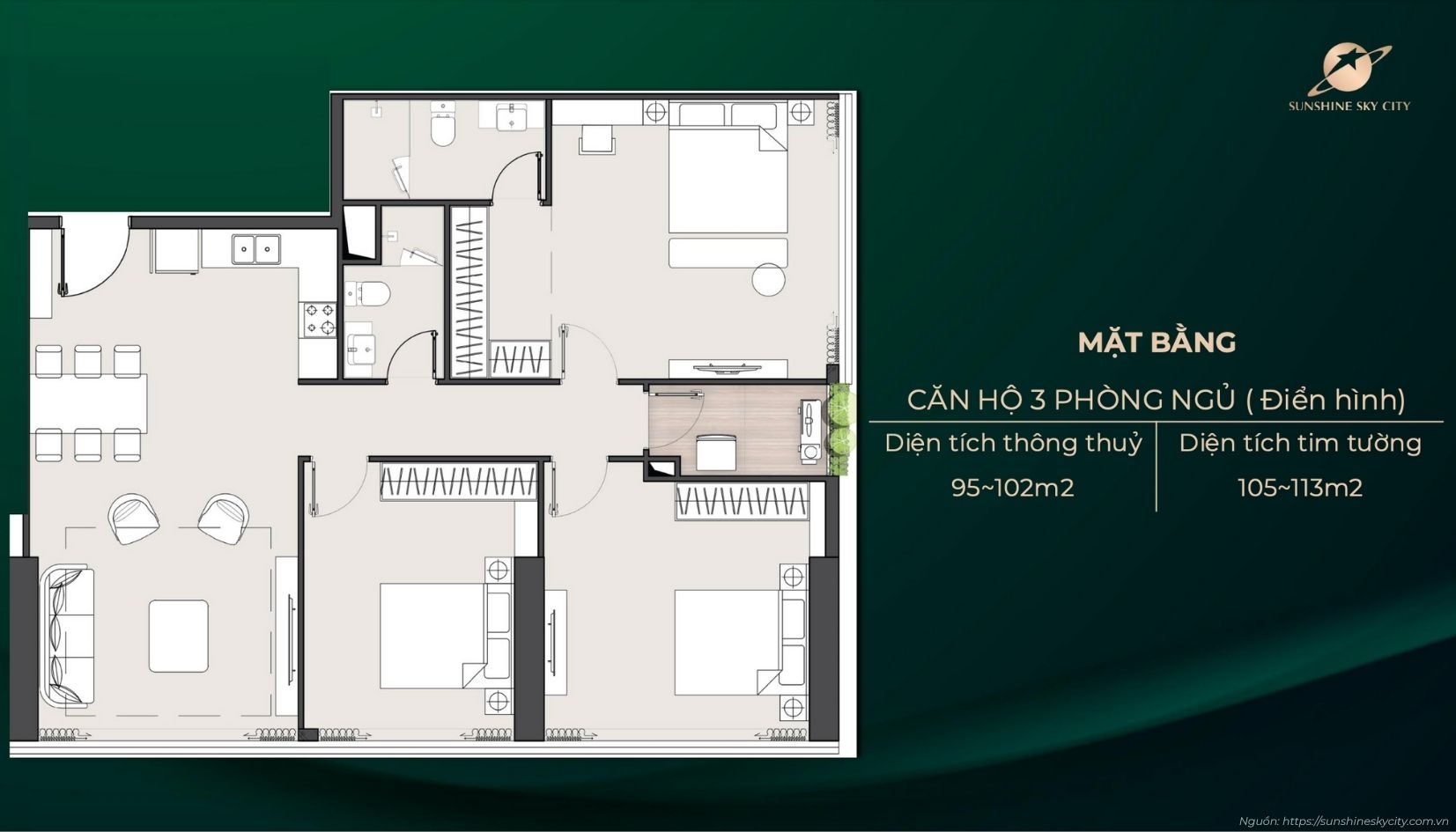 Căn Hộ 3 Phòng Ngủ Dự án Sunshine Sky City Quận 7