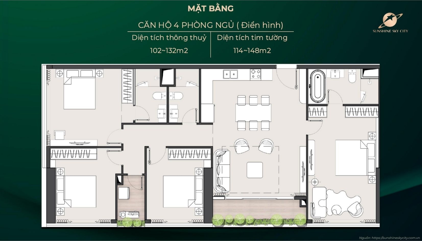 Căn Hộ 4 Phòng Ngủ Dự án Sunshine Sky City Quận 7