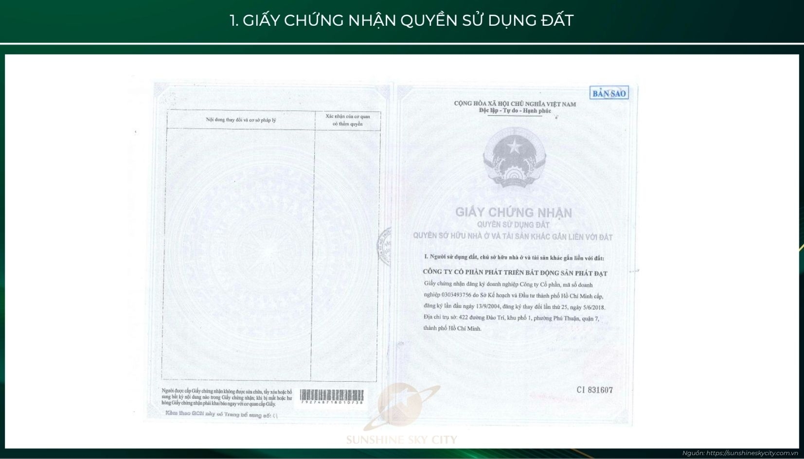 Pháp Lý Dự án Sunshine Sky City Quận 7