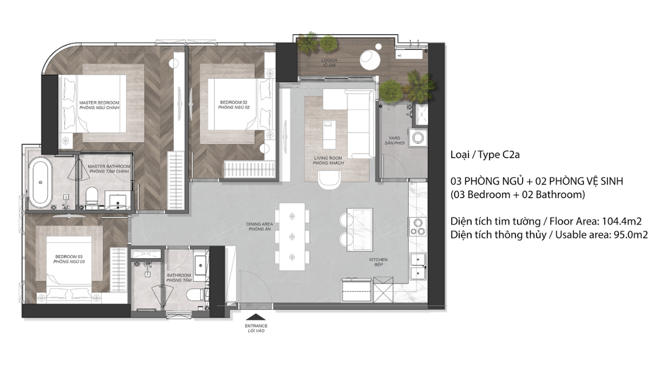 Thiết kế chi tiết căn hộ diện tích 104m2 dự án Eaton Park Quận 2