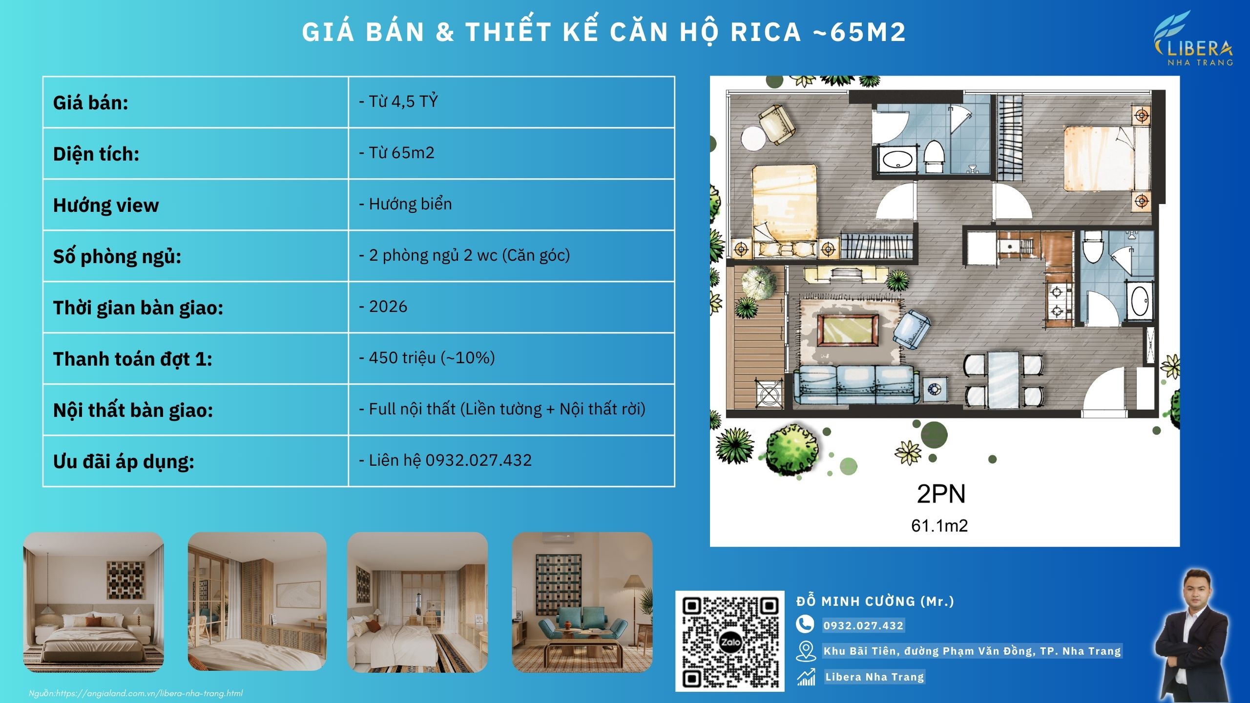 Giá bán căn hộ Libera Nha Trang loại 2 phòng ngủ