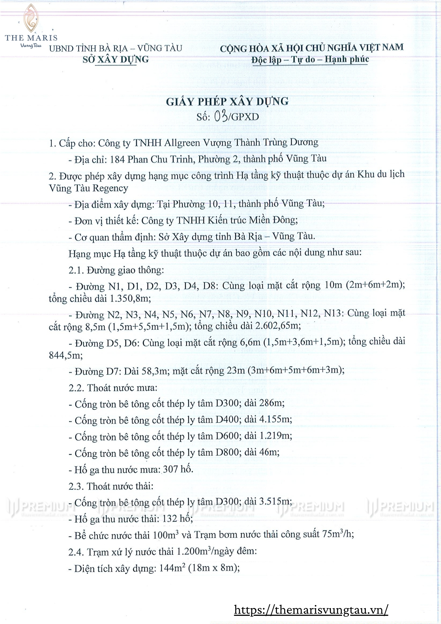 Giấy phép xây dựng biệt thư Serenity The Maris Vũng Tàu - Số 03