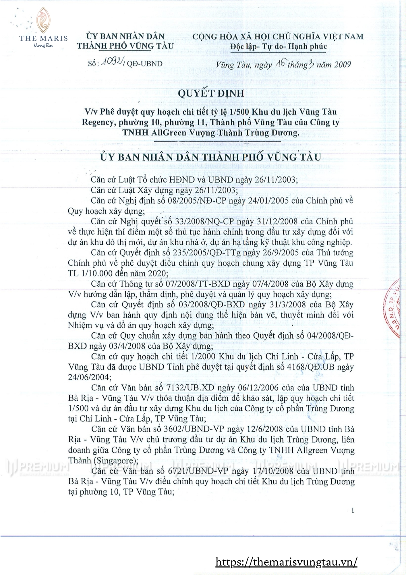 Quy hoạch 1/500 dự án The Maris Vũng Tàu