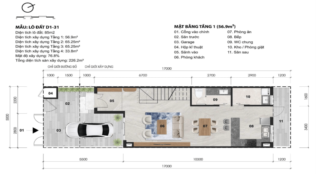 Thiết kế chi tiết mẫu nhà phố diện tích 85m2