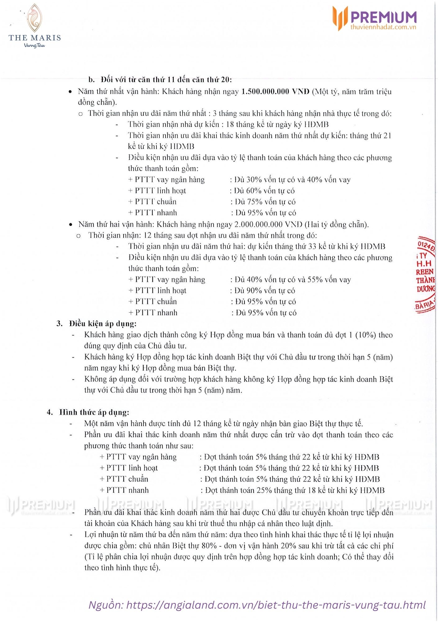 Chính sách ưu đãi khách hàng nhận lợi nhuận 2 năm biệt thự The Maris Vũng Tàu