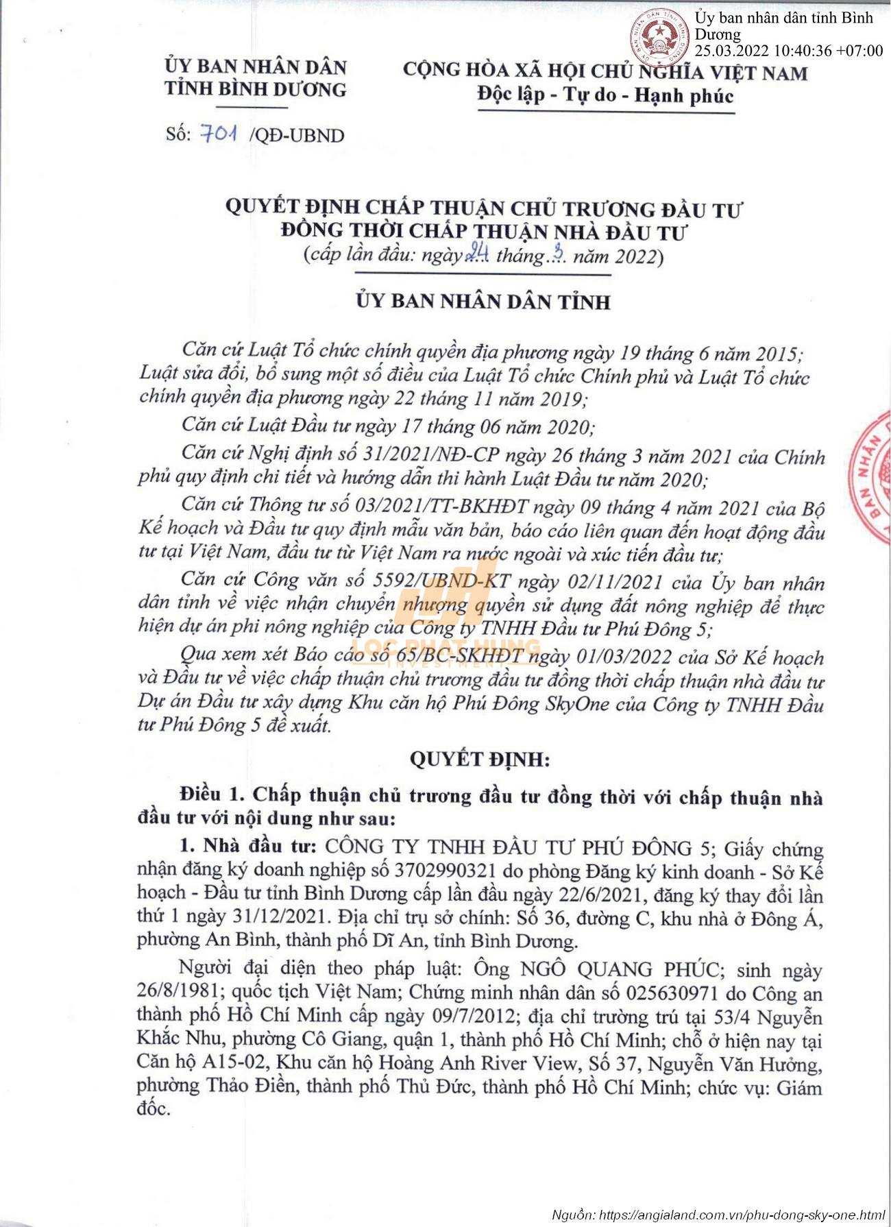 Chấp thuận chủ trương đầu tư Phú Đông Sky One