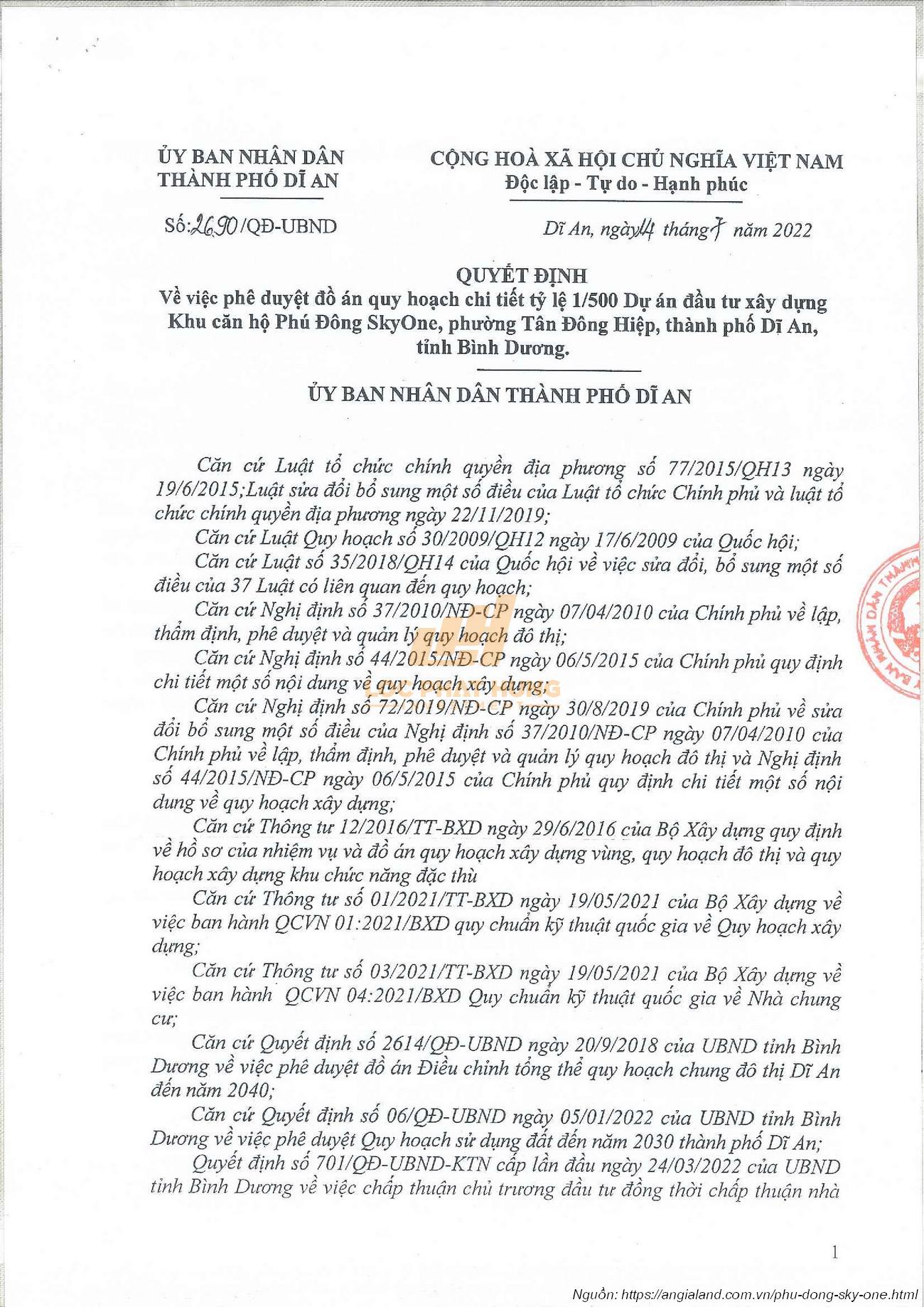 Phê duyệt quy hoạch 1/500 dự án Phú Đống Sky One