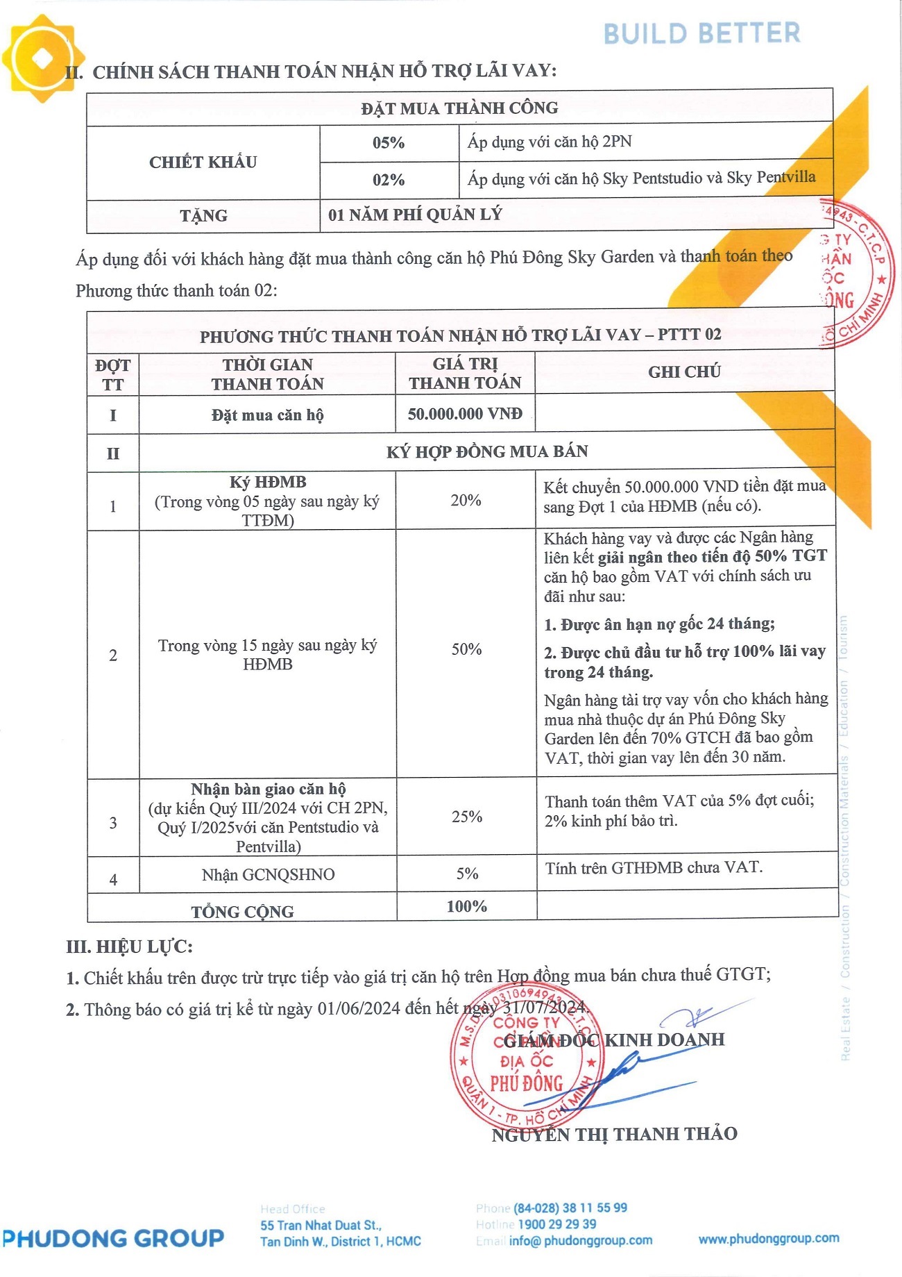 Chính Sách bán hàng Phú Đông Sky Garden mới nhất