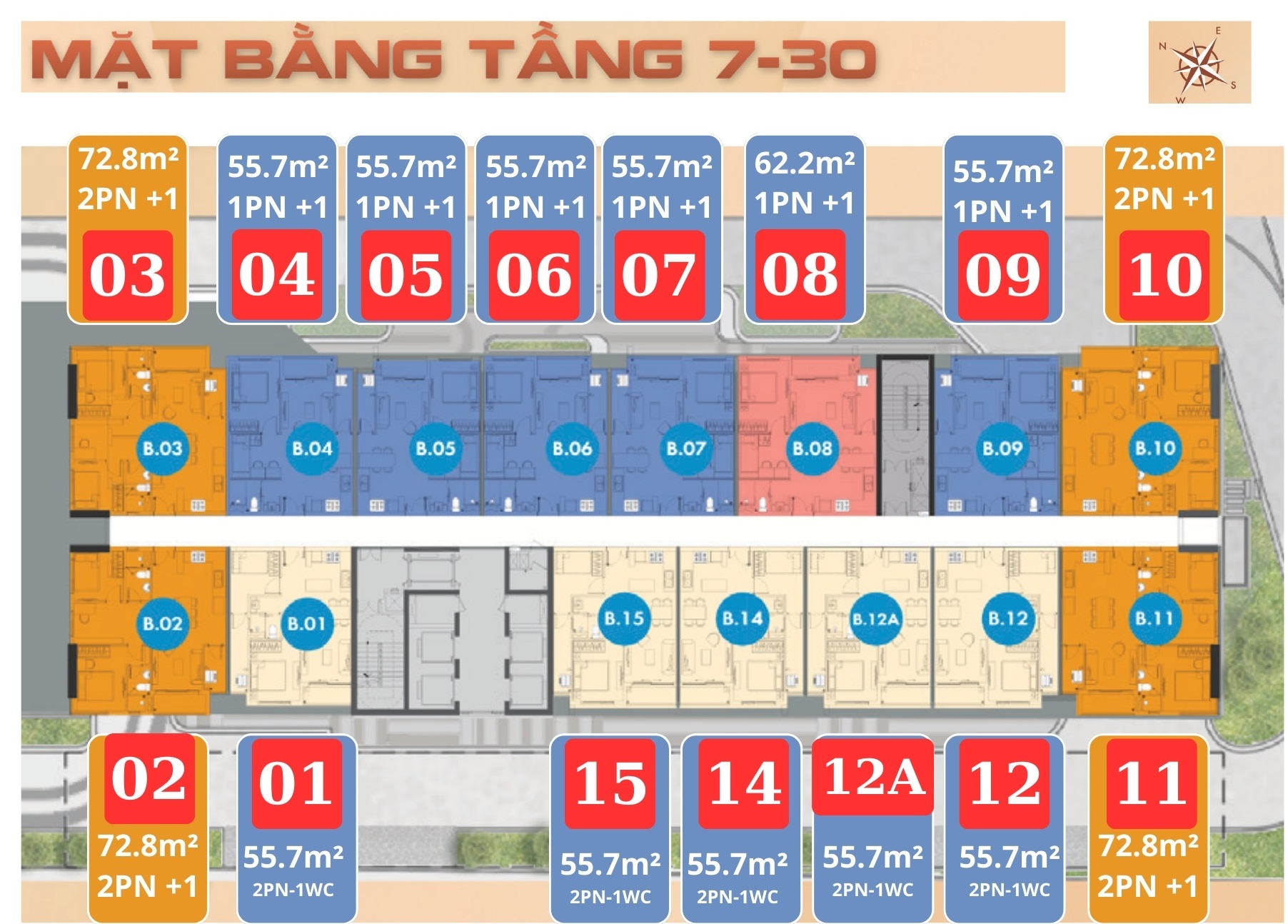 Mặt bằng Phú Đông Sky One - Tầng 07-30