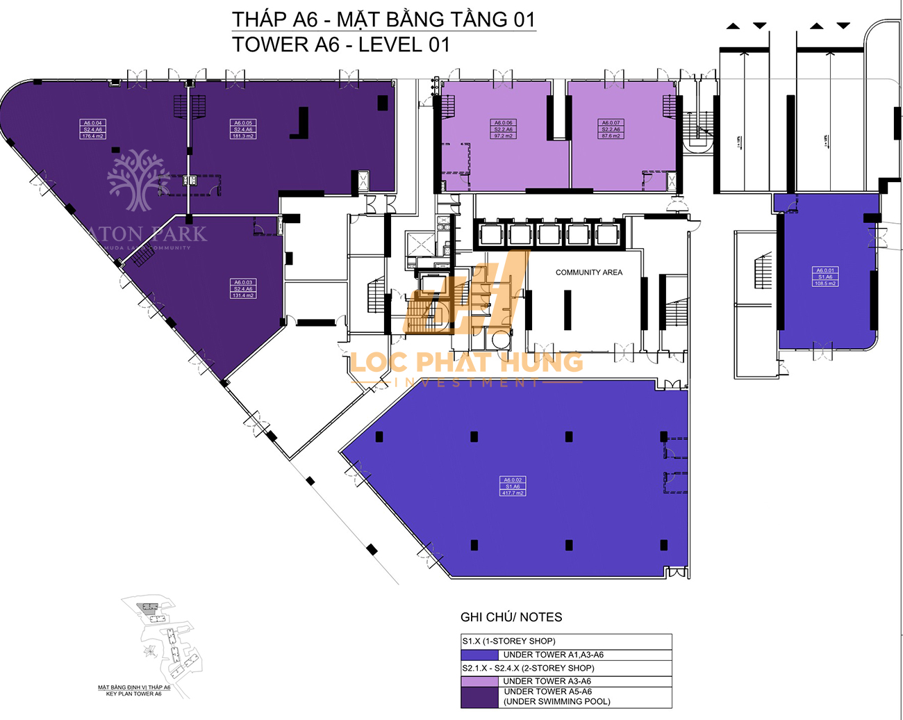 Mặt bằng tầng 2 Block A6 Shophouse Eaton Park Quận 2