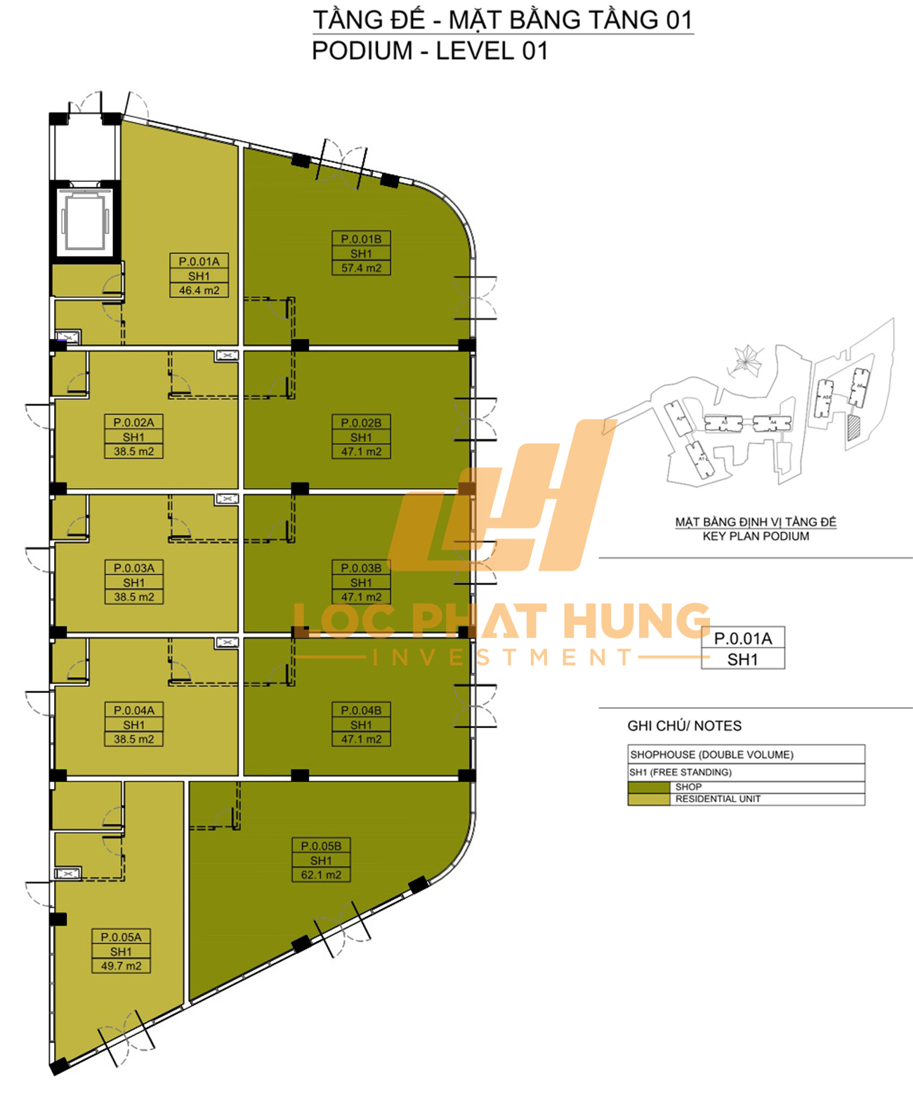 Mặt bằng tầng 1 Podium Shophouse Eaton Park Quận 2