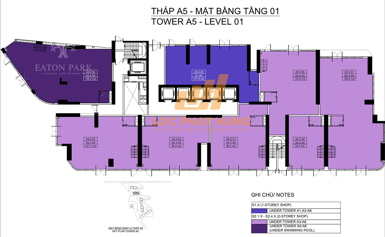 Mặt bằng tầng 1 Block A5 Shophouse Eaton Park Quận 2