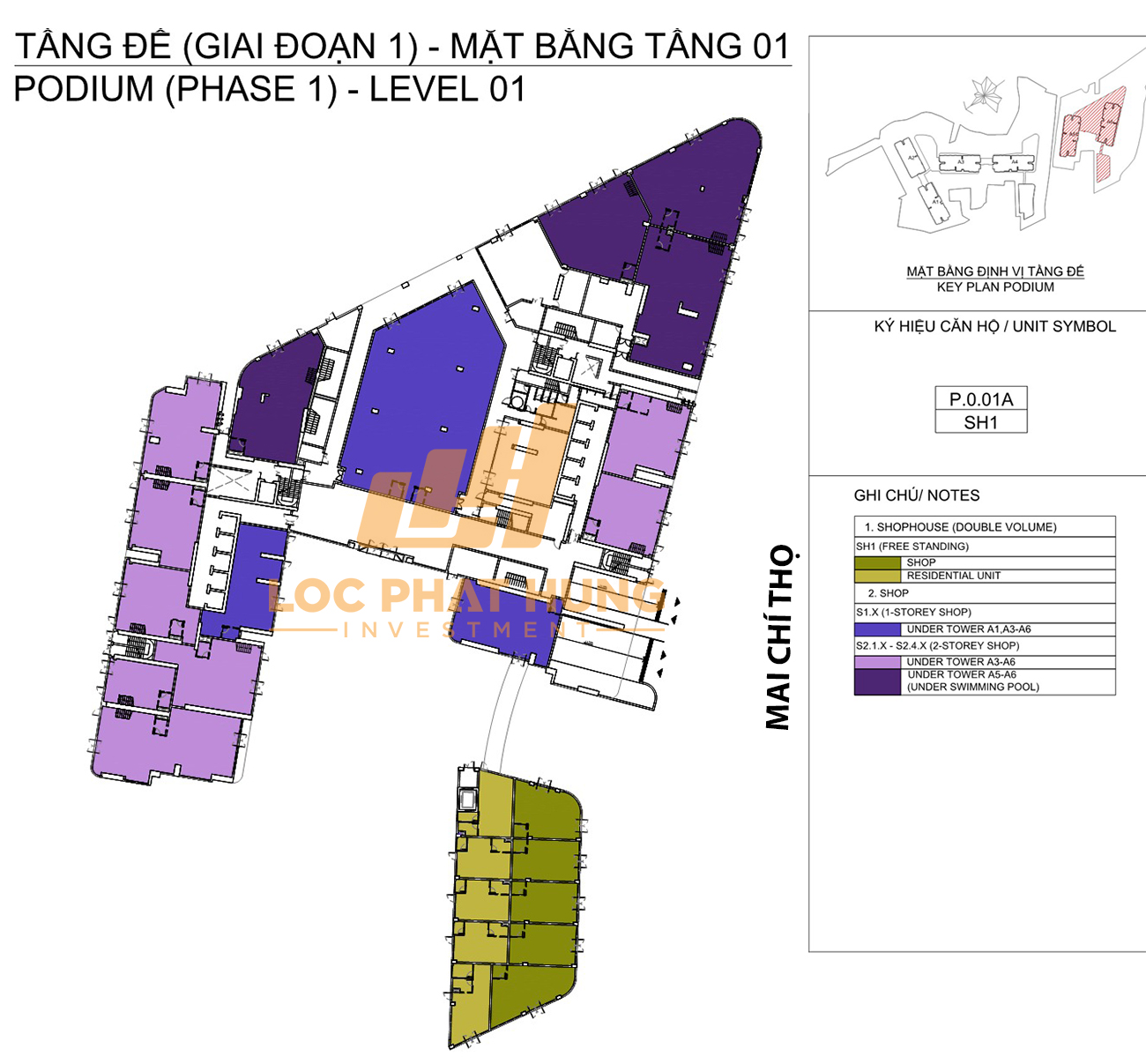 Mặt bằng tầng 1 tổng thể Phase 1 Shophouse Eaton Park Quận 2