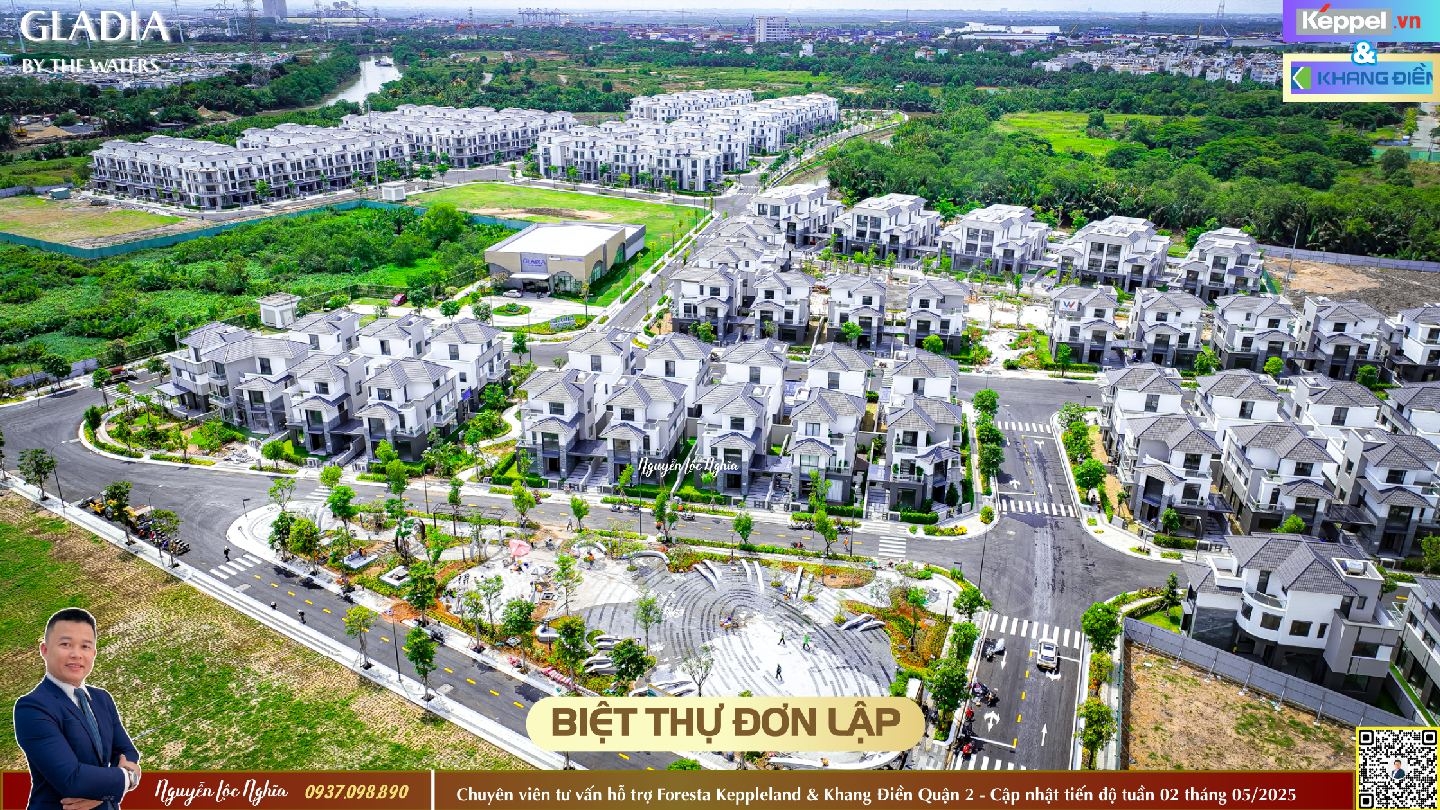 Tiến độ biệt thự đơn lập dự án Gladia by the waters Khang Điền Keppel tháng 05/2025