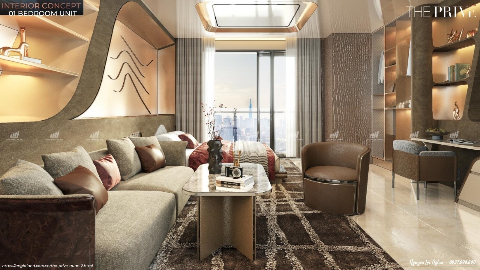 Nhà mẫu căn hộ The Privé loại 1PN - 1WC - 49m² - Thiết Kế Phòng Khách