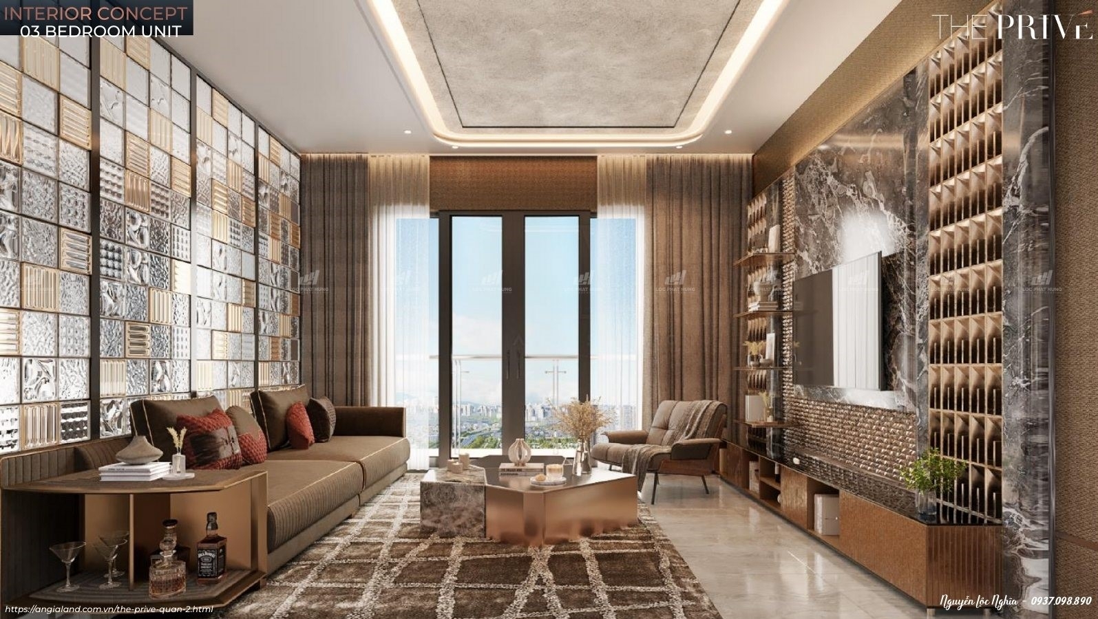 Nhà mẫu căn hộ The Privé loại 3PN - 2WC - 98m² - Thiết Kế Phòng Khách