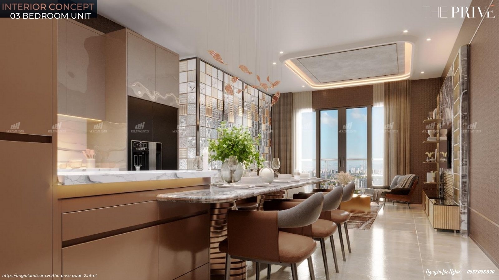 Nhà mẫu căn hộ The Privé loại 3PN - 2WC - 98m² - Thiết Kế Phòng Bếp