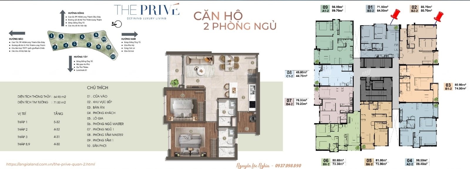 Thiết Kế Chi Tiết Căn Hộ 2 Phòng Ngủ (2PN) Hiện Đại Dự Án The Privé Quận 2 Đất Xanh