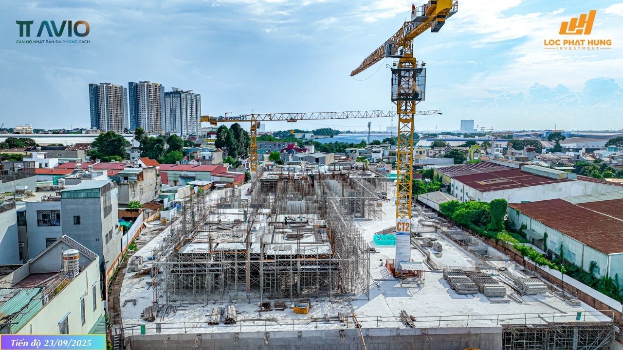Tiến độ xây dựng tháp Avis dự án TT Avio tháng 23/09/2025: Hoàn thành đổ sàn tầng 6 và thi công trụ tầng 7