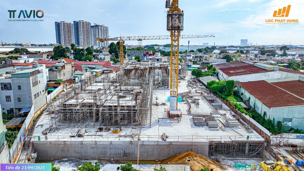Tiến độ xây dựng tháp Avis dự án TT Avio tháng 23/09/2025: Hoàn thành đổ sàn tầng 6 và thi công trụ tầng 7