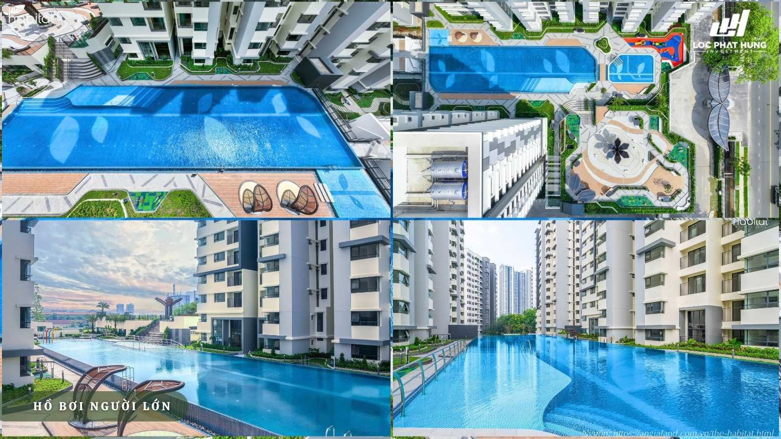 Tiện ích hồ bơi vô cực dài 50m tại tầng 3 dự án căn hộ chung cư The Habitat Bình Dương