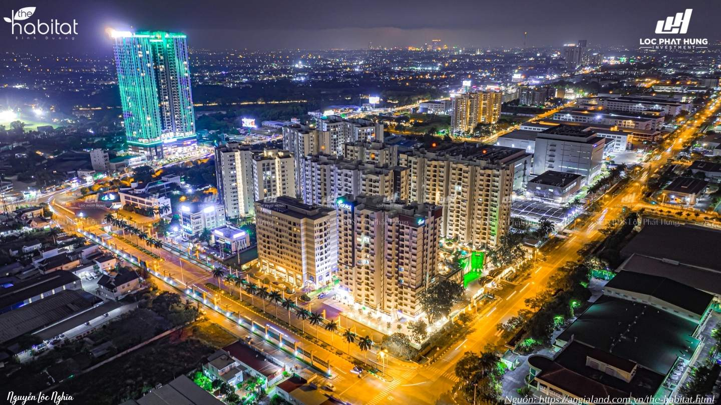 Phối cảnh về đêm lung linh dự án căn hộ chung cư cao cấp The Habitat Bình Dương tại Thuận An