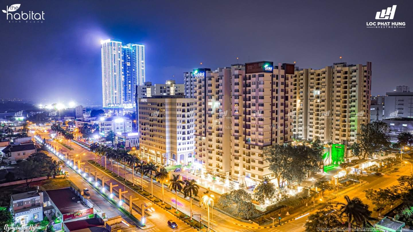 Phối cảnh về đêm lung linh dự án căn hộ chung cư cao cấp The Habitat Bình Dương tại Thuận An