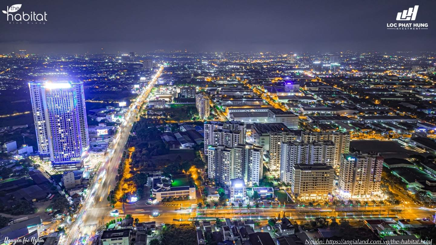 Phối cảnh về đêm lung linh dự án căn hộ chung cư cao cấp The Habitat Bình Dương tại Thuận An