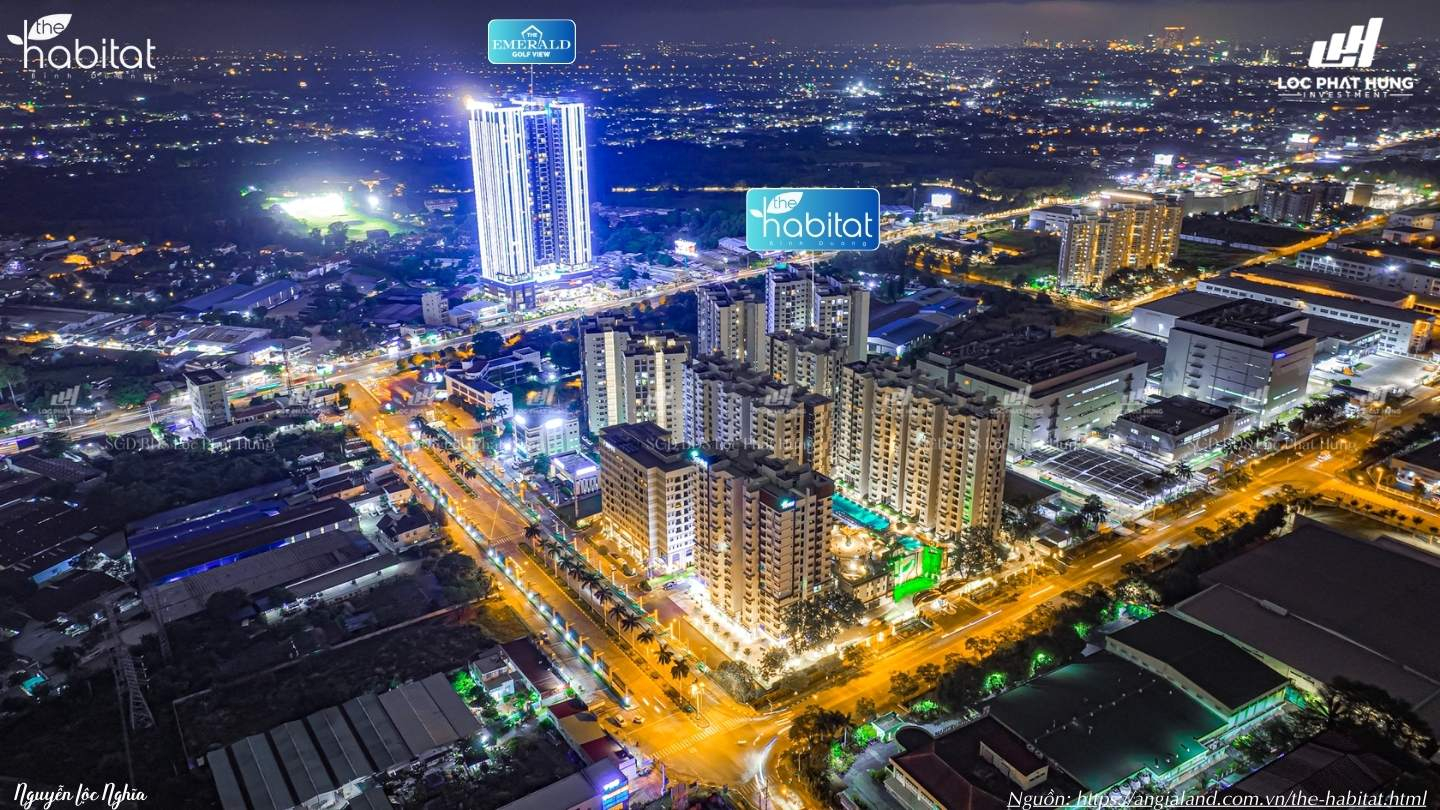 Phối cảnh về đêm lung linh dự án căn hộ chung cư cao cấp The Habitat Bình Dương tại Thuận An