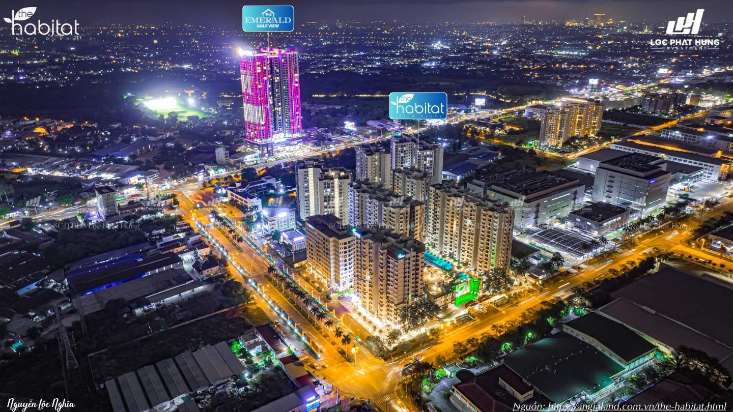 Phối cảnh về đêm lung linh dự án căn hộ chung cư cao cấp The Habitat Bình Dương tại Thuận An