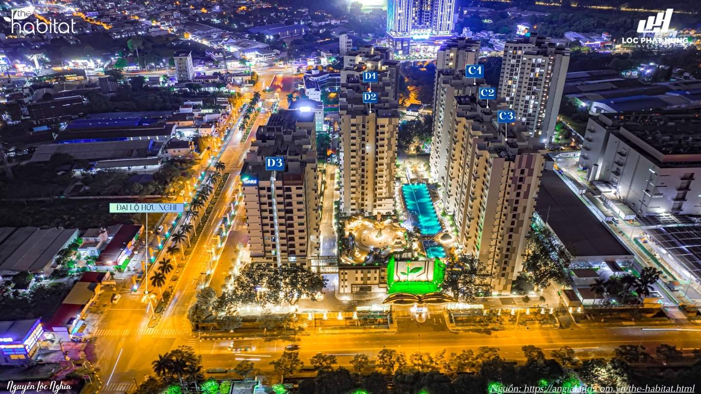 Phối cảnh về đêm lung linh dự án căn hộ chung cư cao cấp The Habitat Bình Dương tại Thuận An