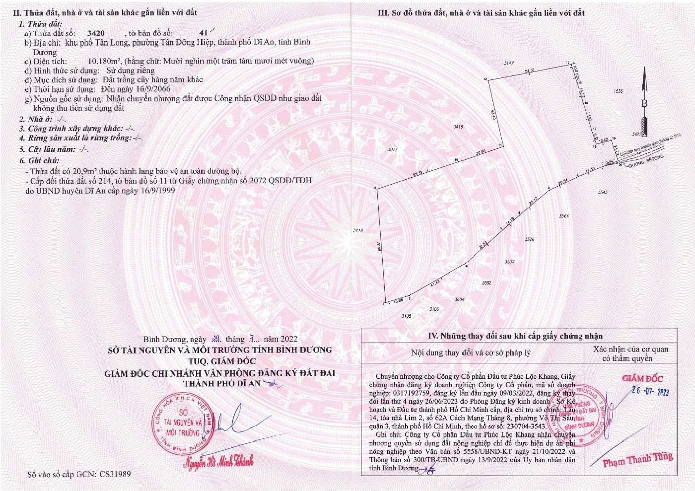 Giấy Chứng Nhận Quyền Sử Dụng đất Dự án Tt Avio Dĩ An