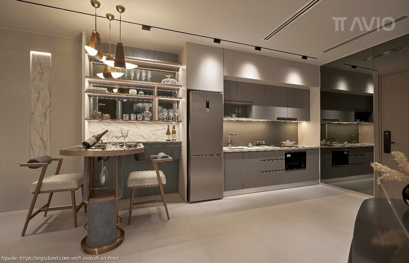 Nhà mẫu dự án căn hộ chung cư TT Avio Dĩ An - DT 56m2 - 1PN+ -1WC - khu vực bếp