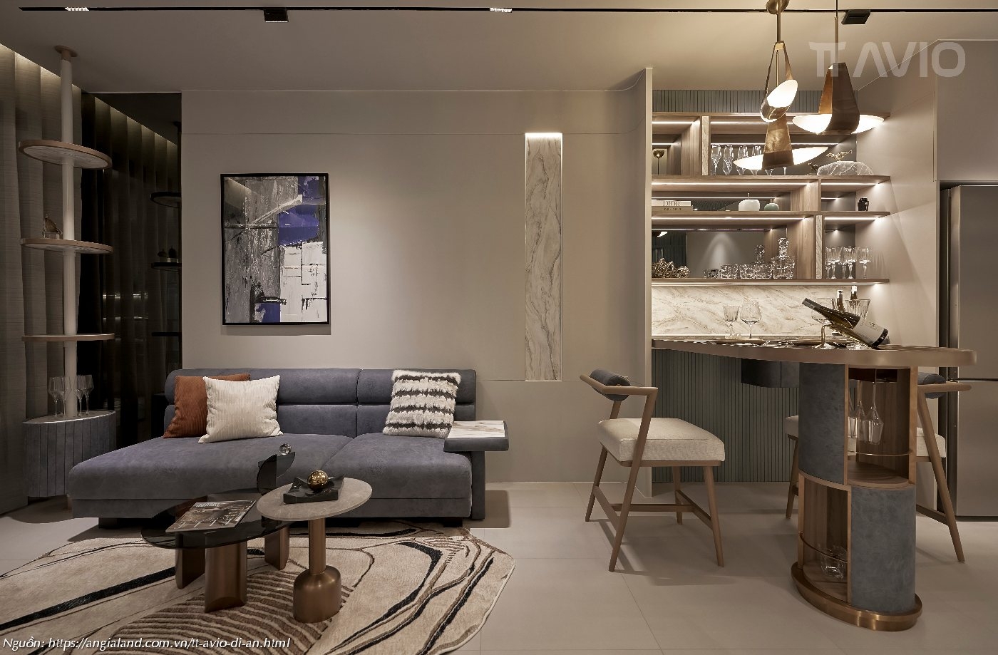 Nhà mẫu dự án căn hộ chung cư TT Avio Dĩ An - DT 56m2 - 1PN+ -1WC - Phòng khách