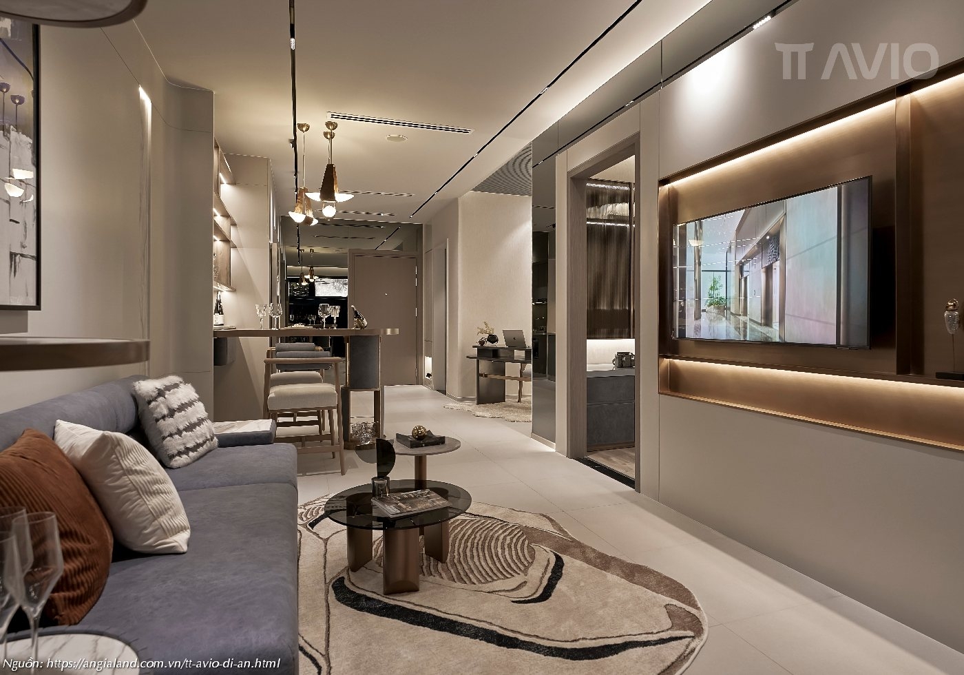 Nhà mẫu dự án căn hộ chung cư TT Avio Dĩ An - DT 56m2 - 1PN+ -1WC - Phòng khách