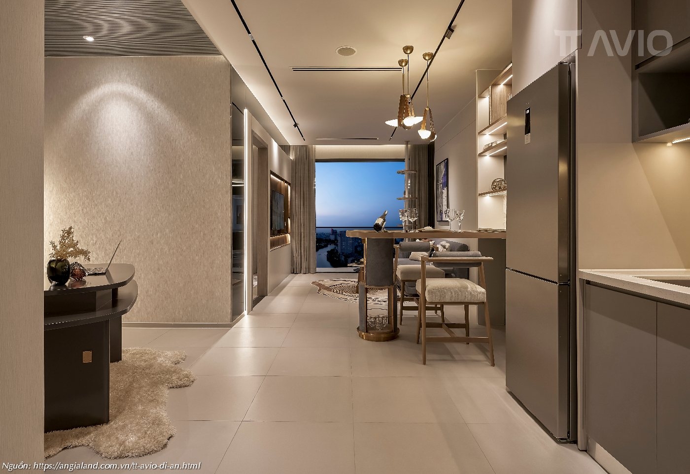 Nhà mẫu dự án căn hộ chung cư TT Avio Dĩ An - DT 56m2 - 1PN+ -1WC - Phòng khách