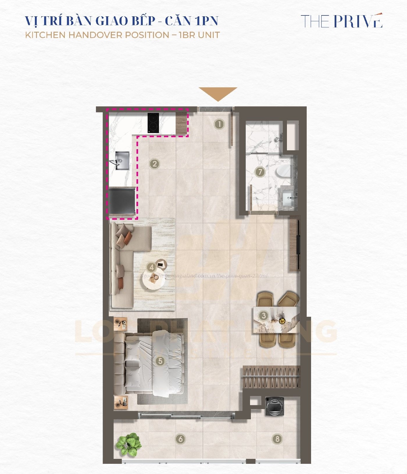 Vị tri bàn giao Bếp The Privé Quận 2 - Căn Hộ 1PN