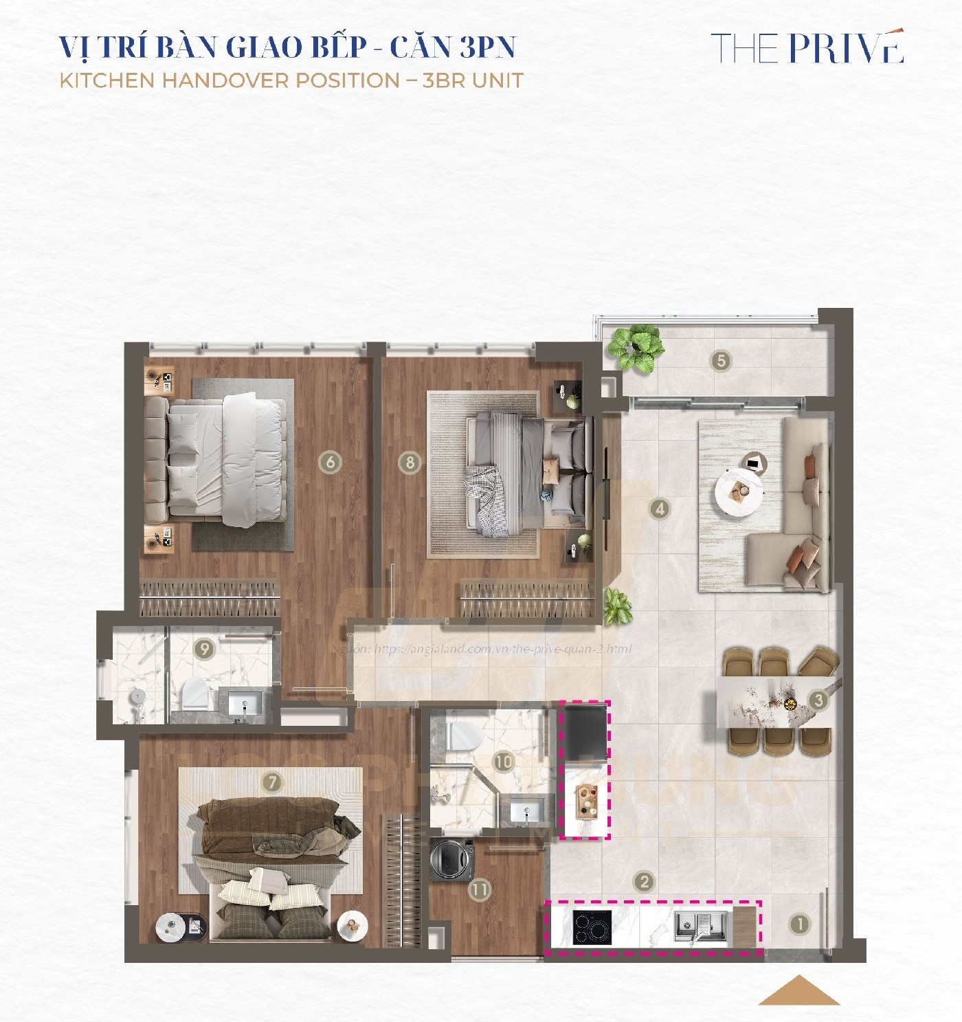 Vị tri bàn giao Bếp The Privé Quận 2 - Căn Hộ 3PN