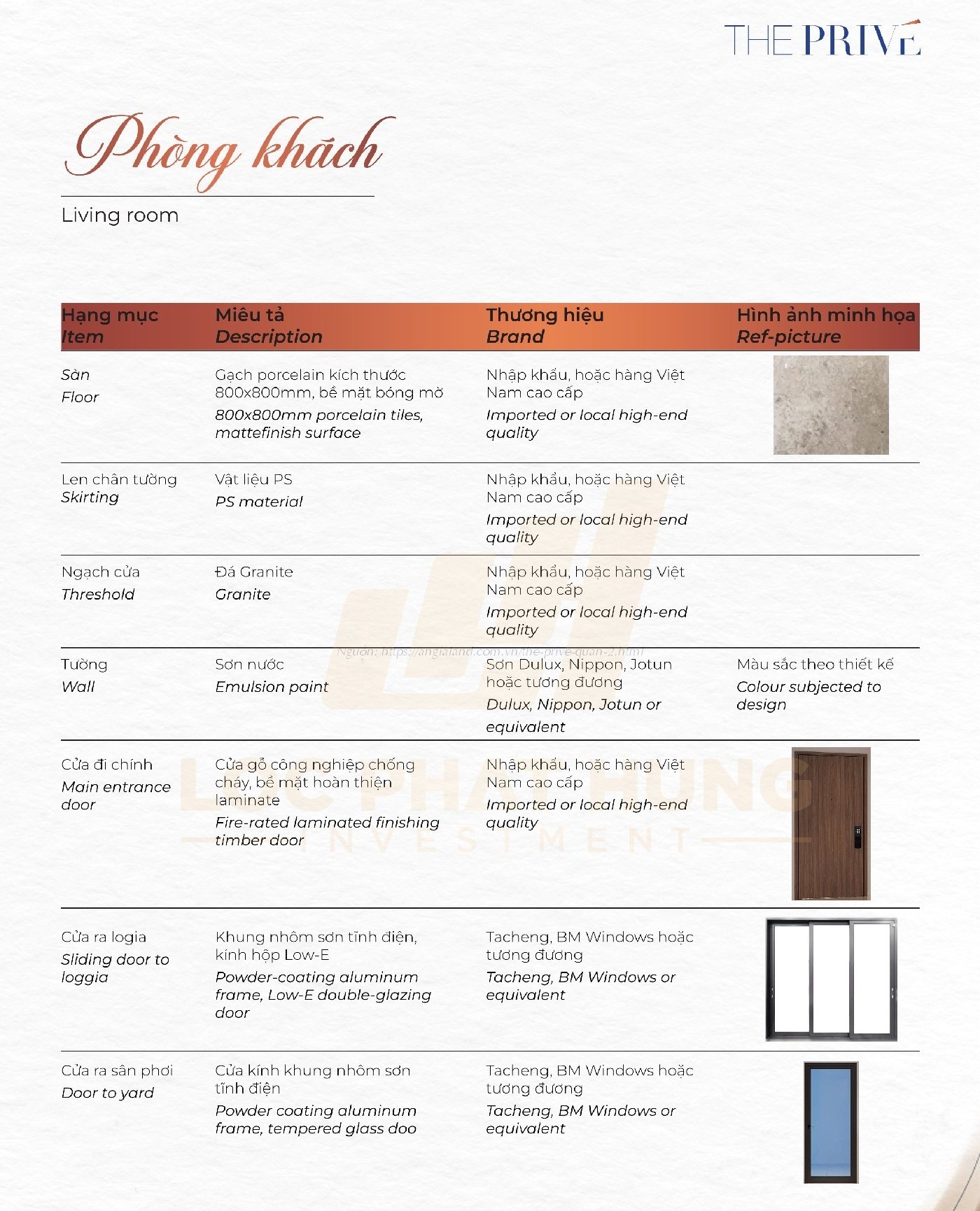 Danh mục bàn giao The Privé Quận 2 - Phòng khách