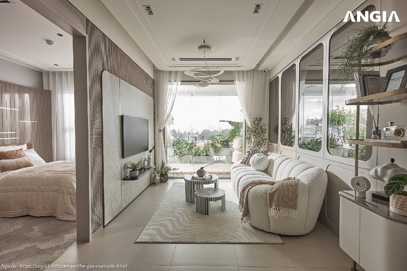 Nhà mẫu căn hộ chung cư The Gió Riverside 65m2 - Phòng khách