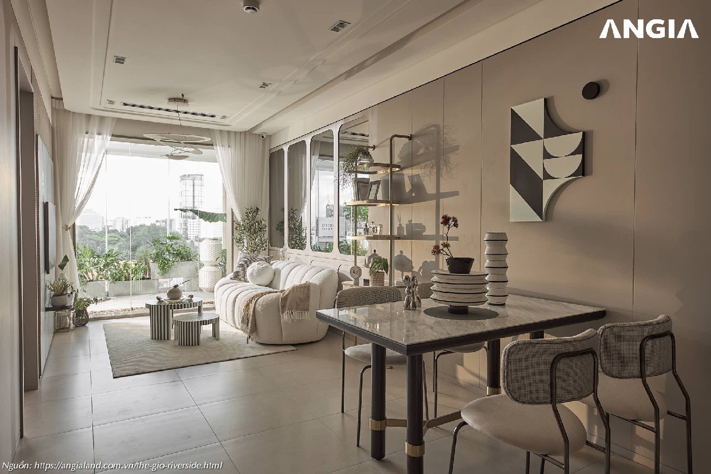 Nhà mẫu căn hộ chung cư The Gió Riverside 65m2 - Phòng khách