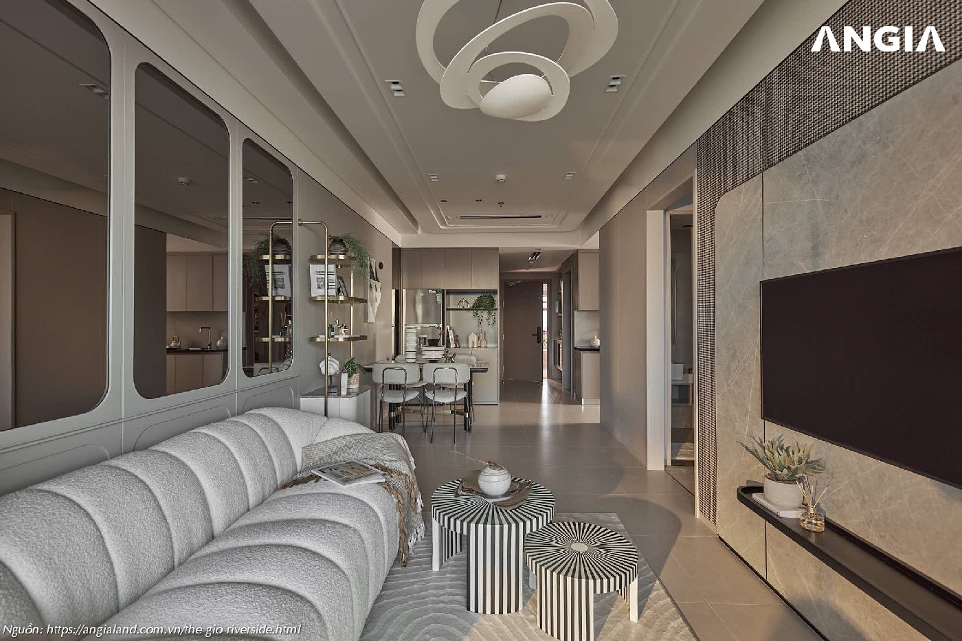 Nhà mẫu căn hộ chung cư The Gió Riverside 65m2 - Phòng khách