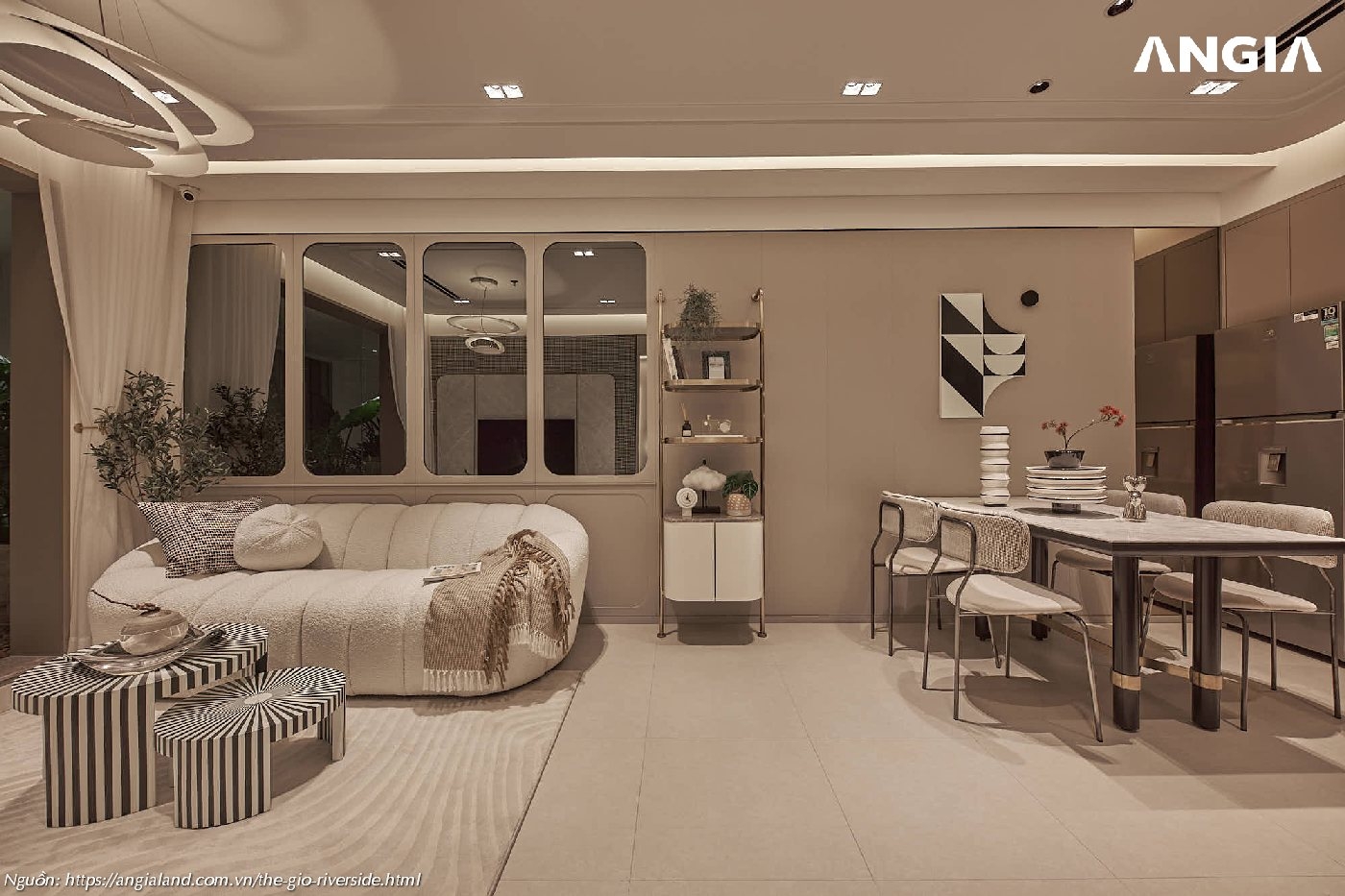 Nhà mẫu căn hộ chung cư The Gió Riverside 65m2 - Phòng khách