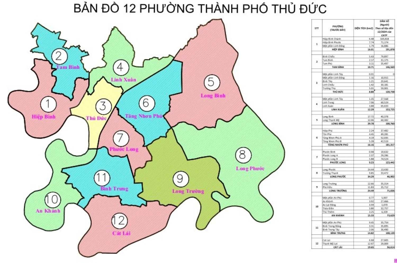 Bản đồ sắp xếp các Phường tại Quận 2, Quận 9, Thủ Đức thuộc TP Thủ Đức TP Hồ Chí Minh