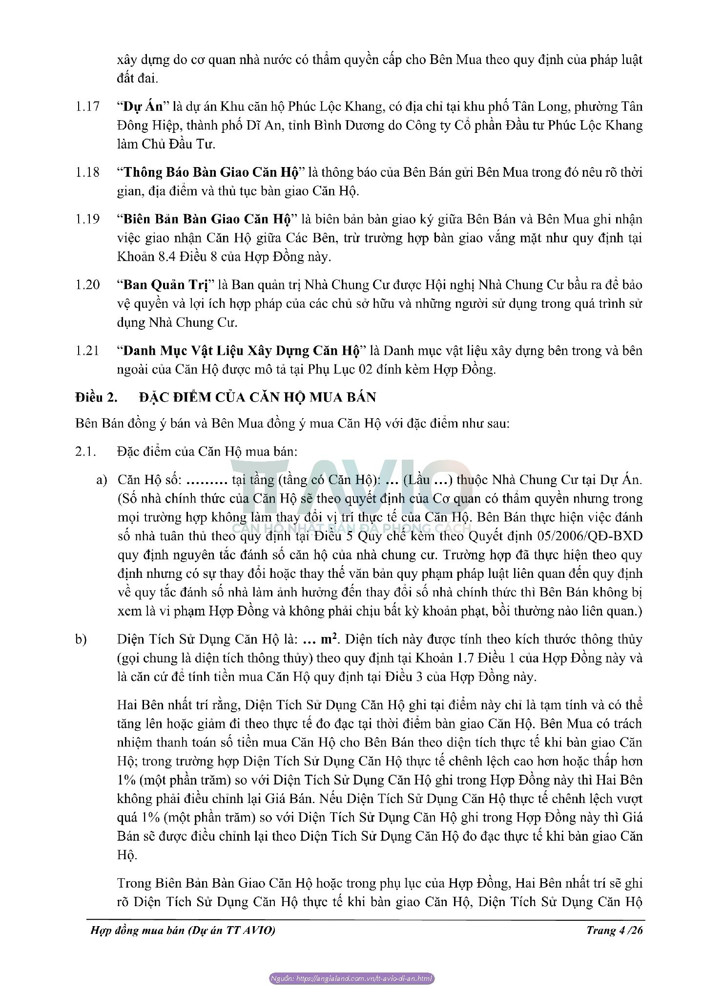 Hợp đồng Mua Bán Căn Hộ Tt Avio Dĩ An